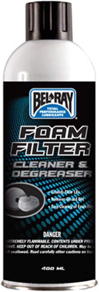 Bel-Ray Foam Filter Cleaner and Degreaser 400ml aerosol front view for motorcycle maintenance.