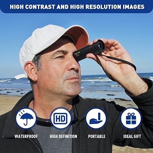 HDAJY 30x25 high definition pocket monocular resting inside its black fabric carrying case