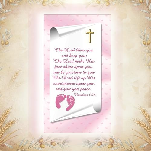 Expressly Yours baby girl blessing photo frame holding a milestone picture hung securely on a pastel nursery wall.