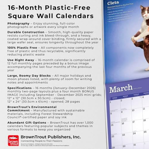 Yoga Cats OFFICIAL | 2026 12 x 24 Inch (Hanging) Monthly Square Wall Calendar | Plastic-Free | BrownTrout | Animals Humor Pets - Image 7
