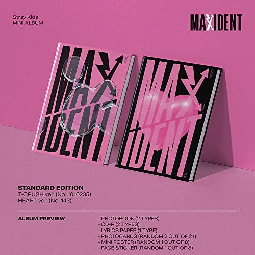 Stray Kids Maxident standard edition album showing opened photobook pages and official CD-R design