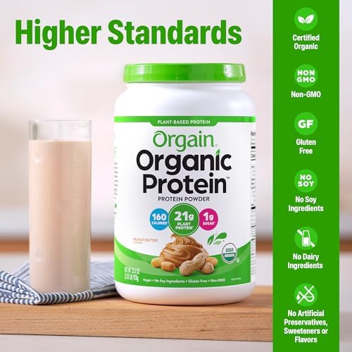 Orgain Organic Protein Powder mixed in a glass as a smoothie