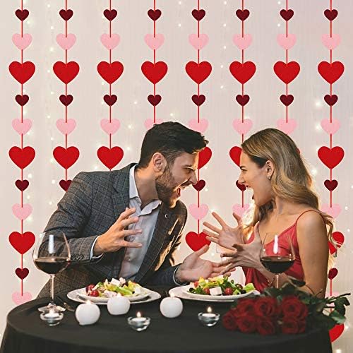 Eight individual strands of pre assembled premium Valentine Day hanging banner decorations displayed horizontally
