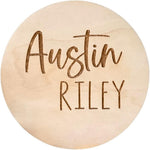 Dolce Crafts personalized newborn announcement sign front view with engraved baby name for hospital bassinet photography