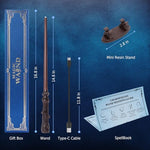 Collection of accessories including spell book and display stand