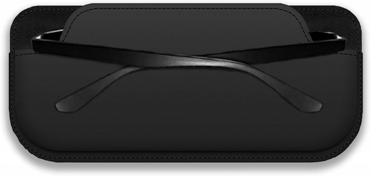 Tmengdao sunglass holder for car front view in black leather