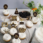 Black and gold glitter 50th anniversary cupcake topper set