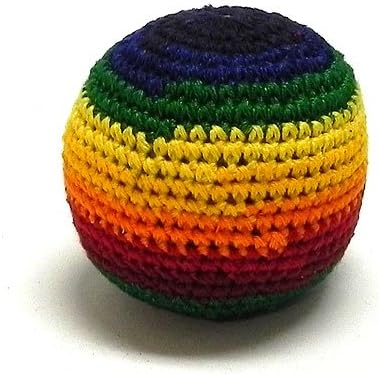 Mia Jewel Shop rainbow crochet hacky sack front view showcasing multicolored geometric patterns.