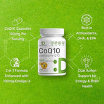 Authentic USA imported Deal Supplements CoQ10 bottle highlighting non-GMO and allergen free symbols.