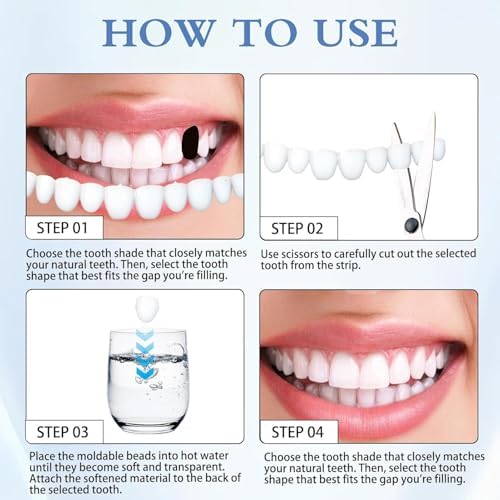 Steps for using temporary tooth repair kit with hot water