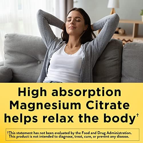 High absorption magnesium citrate 250 mg softgels container showing muscle nerve bone and heart support callouts.