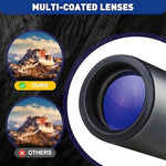 Side angle view of the lightweight portable pocket monocular showcasing the textured manual focus adjustment ring.
