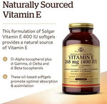 Solgar 250 softgels container side view with nutritional facts