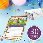 Authentic imported USA birthday decorations and stationery layout by Happy Choices.