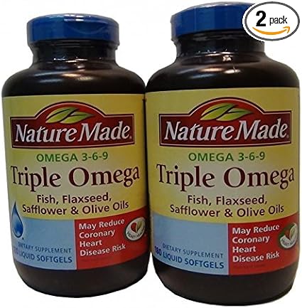 Nature Made Triple Omega 3 6 9 softgels front view bottles