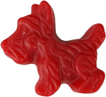 Three individual bags of red licorice Scottish Terrier shaped gummies
