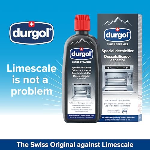 Side angle of Durgol decalcifier bottle highlighting the professional grade liquid formula.