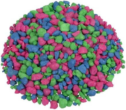Close up of colorful fluorescent aquarium substrate
