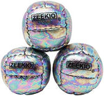 Three professional Zeekio Galaxy leather juggling balls displayed inside their premium branding box.