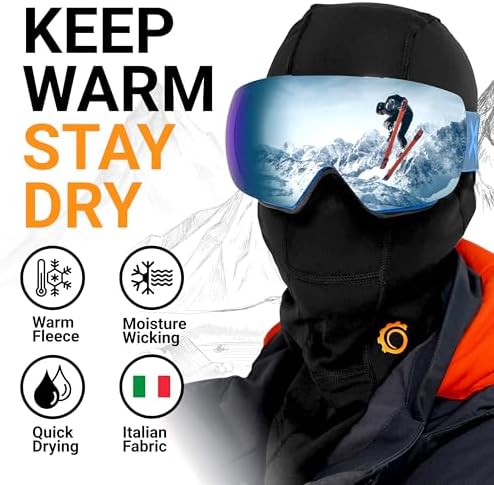 Side profile of GearTOP winter face mask highlighting the orange gear logo emblem.