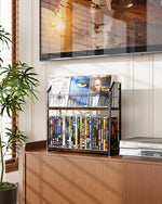 Top tier close-up showing the inclined design for easy title reading.