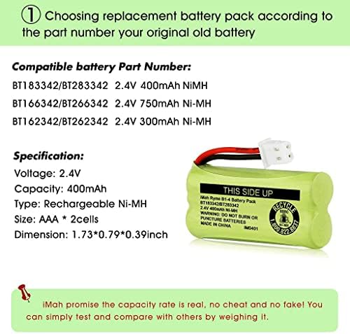 Side angle of the iMah 400mAh battery pack highlighting the compact dimensions for handset compartments.