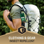 Back label details of Repel Permethrin clothing spray showing ingredients and safety instructions