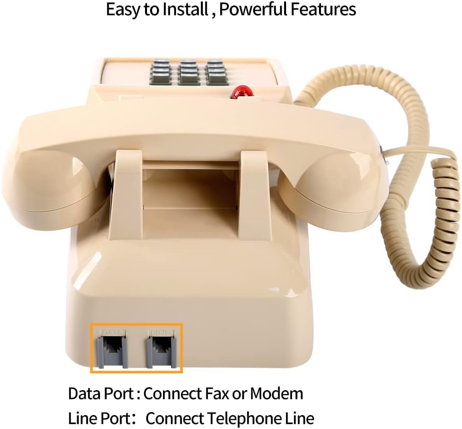 Rear view of the corded landline phone showing telephone line connection ports