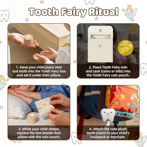 Wooden keepsake box for lost baby teeth with 3D cartoon design.