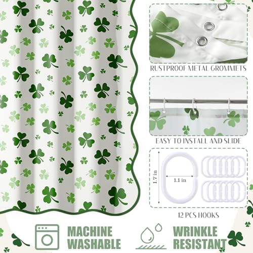 Frienda four leaf clover festive shower curtain used as a party backdrop decoration