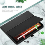 Premium synthetic leather tablet cover close up showing soft microfiber interior lining