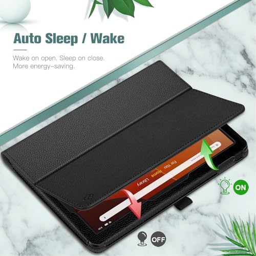 Premium synthetic leather tablet cover close up showing soft microfiber interior lining