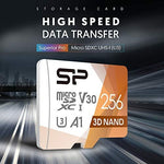 Authentic Silicon Power 256GB retail packaging displaying product speed ratings and 4K Ultra HD capability.