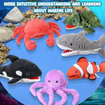 Liliful crab and whale hand puppets highlighting the soft PP cotton filling structure.