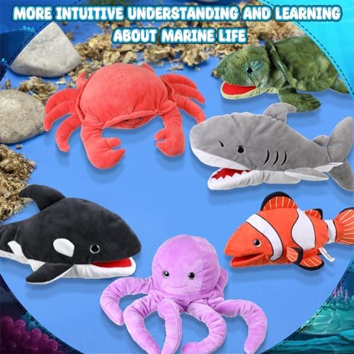 Liliful crab and whale hand puppets highlighting the soft PP cotton filling structure.