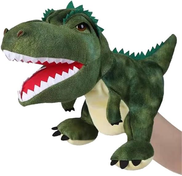 Justqunseen dinosaur hand puppet front view soft plush toy