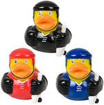 Twelve pack of genuine USA imported hockey player rubber duckies for party favors.