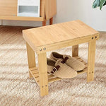 KKTONER multi use bathroom shower bench with lower storage shelf containing neatly arranged bath accessories.
