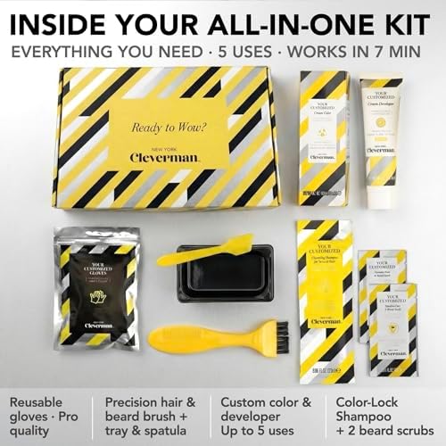 Cleverman USA imported skin friendly hair dye kit box showing instructions and organic oil ingredients