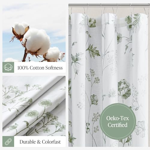 Reinforced buttonhole detailing on a premium cotton shower curtain