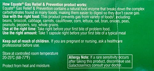 Equate gas prevention supplement nutritional facts panel