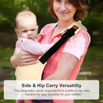 Huefain lightweight toddler carrier being used for comfortable hip carry position