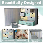 Votum memory box showing 9 labeled compartments open