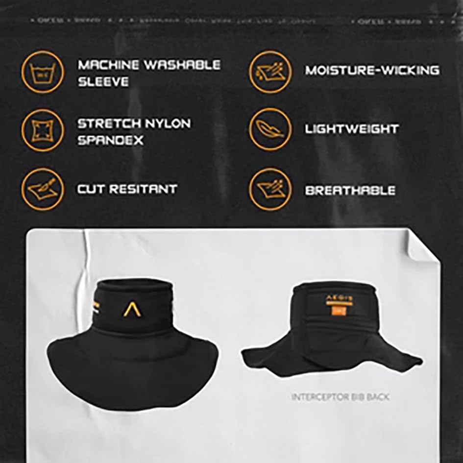Aegis hockey neck protector back view showcasing the premium nylon spandex stretch fabric construction.