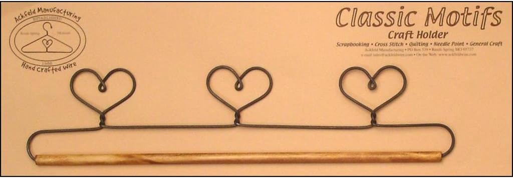 Ackfeld 3-Heart Craft Holder front view showcasing the wire hearts and wooden dowel