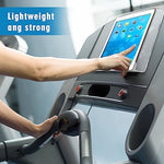 Side angle view of the universal gym equipment media holder showcasing the lip depth