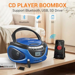 Rear view of Gelielim portable CD player showing battery and AC power inputs