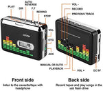 Portable retro walkman tape recorder showing the top control buttons and volume adjustment wheel.