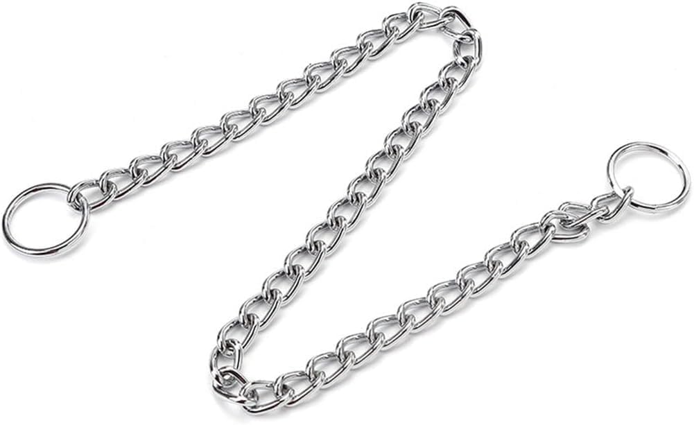 Silver metal dog chain collar showing the heavy duty link thickness.