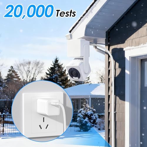 White USB A to USB C security camera power cable package with twelve mounting clips